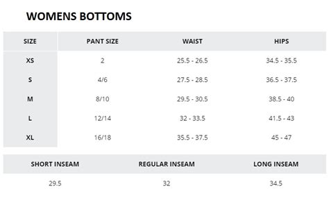 Columbia Size Guide