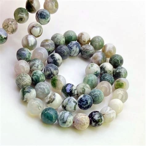 Natural Tree Agate Mm Smooth Round Gemstone Beads Strand