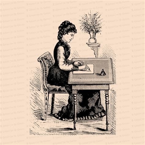 Digital Vintage Seated Victorian Woman Writing Letter At Desk Etsy