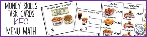 Fast Food Menu Math At Kfc Money Math For Special Ed And Early Elementary