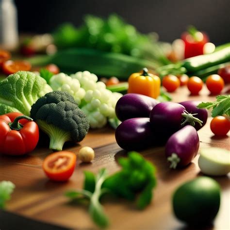 Una Mezcla De Vegetales Frescos En La Mesa De Madera Foto Premium