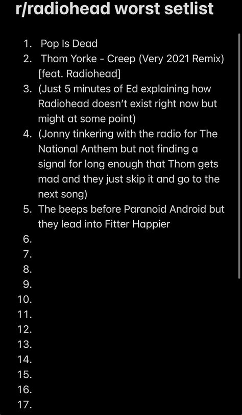 R Radiohead Worst Possible Setlist Day 6 R Radiohead