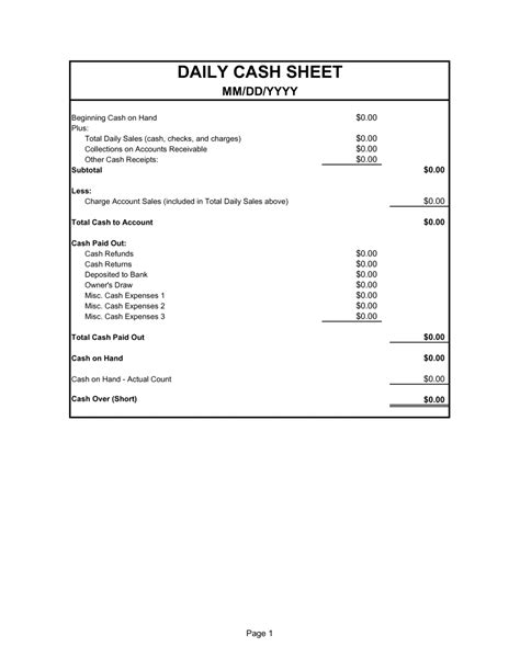 Daily Cash Sheet Template Excel ~ Excel Templates