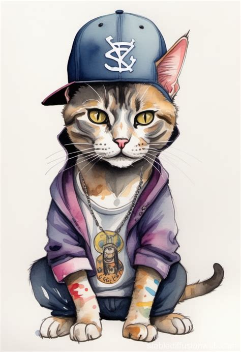 Cat As West Coast Rapper Sketch Stable Diffusion Online