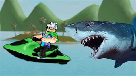 Roblox Fugindo De Jet Ski Do Tubar O Gigante Sharkbite Joga