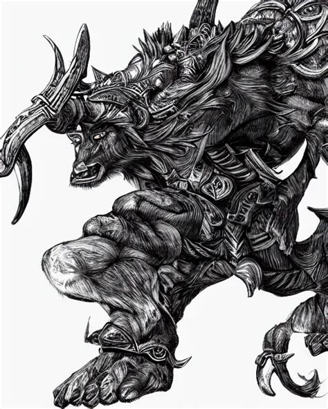 A Minotaur Wolf Full Body Black And White Highly Stable Diffusion