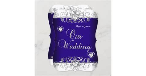 Royal Blue Wedding Silver Diamond Hearts B Invitation Zazzle