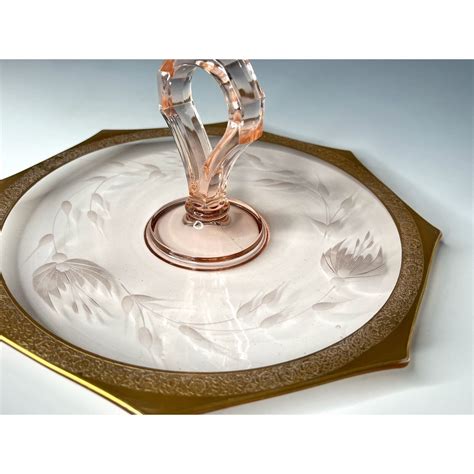 Tiffin Franciscan Pink Gold Octagon Depression Glass Tidbit Tray Handle Etched Etsy