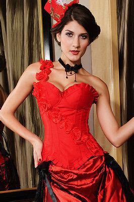 Red Corset Lingerie Bustier Burlesque Floral One Shoulder Lace Up Zip Up C EBay