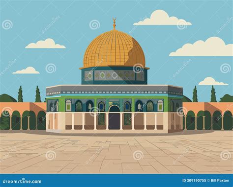 Capturing The Essence Al Aqsa Mosque During Ramadan Cartoon Vector