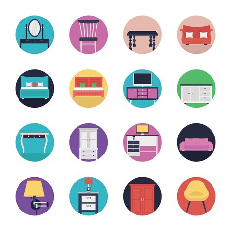 Furniture Flat Icons Set Vector Art At Vecteezy