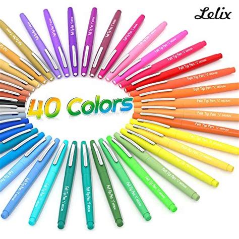 Lelix 40 Colors Felt Tip Pens With Case Medium Point Felt Pens Felt