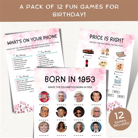 70th Birthday Games For Women Born In 1953 12 Game Bundle 70th