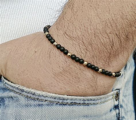 Mm Mens Bracelet Black Onyx Matt Men Bracelete Beaded Men Etsy