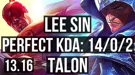 Lee Sin Vs Talon Jng 14 0 2 2 3m Mastery Legendary 1000 Games