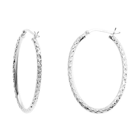 Sterling Silver Oval Diamond Cut Hoop Earrings Jewelry Earrings