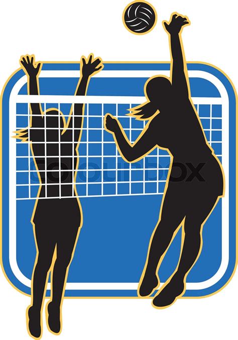 Volleyball Player Spiking Blocking Ball | Stock vector | Colourbox