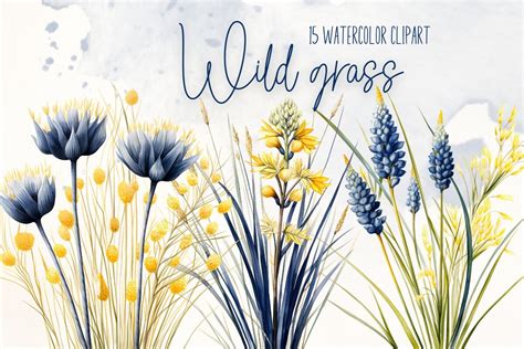 Watercolor Wild Grass Flower Png Clipart Graphic By Andel Creative · Creative Fabrica