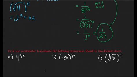 Section 61 Part 2 Use Nth Roots And Evaluate Rational Exponents Youtube