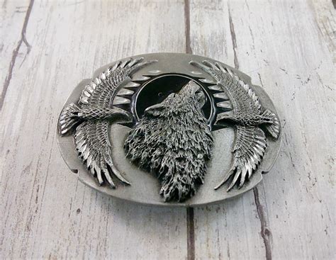 Vintage Siskiyou Belt Buckle With Eagles And Wolf Pewter And Etsy