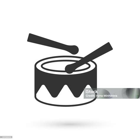 Grey Drum With Drum Sticks Icon Isolated On White Background Music Sign