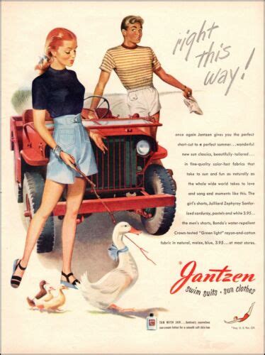 1946 Ad For Jantzen Swim Suits Sun Clothes Girl With Goose Man With Jeep 083120 Ebay