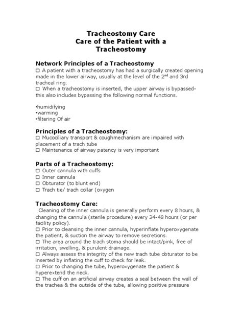 Tracheostomy Care Nursing Skill Template