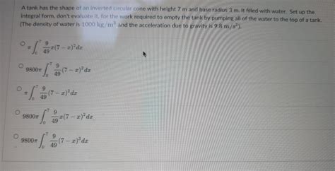 Solved A Tank Has The Shape Of An Inverted Circular Cone Chegg