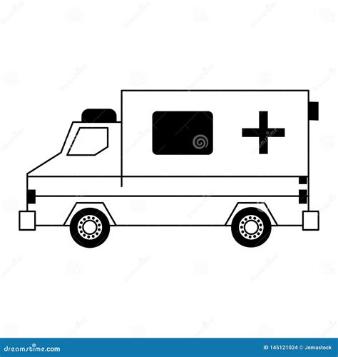 Ambulance Emergency Vehicle Sideview Black And White Stock Vector