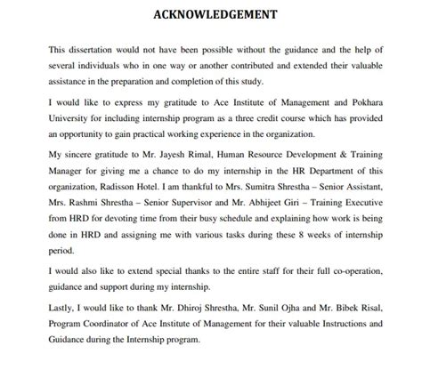 Acknowledgement For Internship Report 5 Examples Acknowledgements