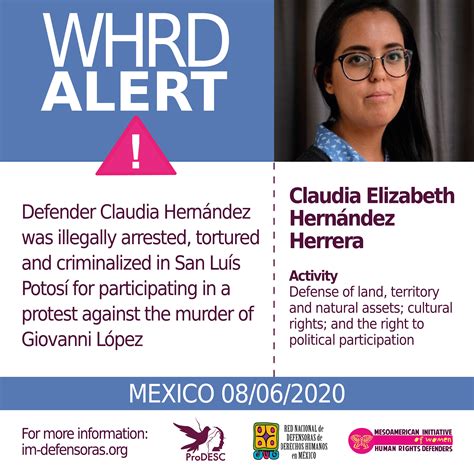 Whrd Alert Mexico Defender Claudia Hernández Was Illegally Arrested