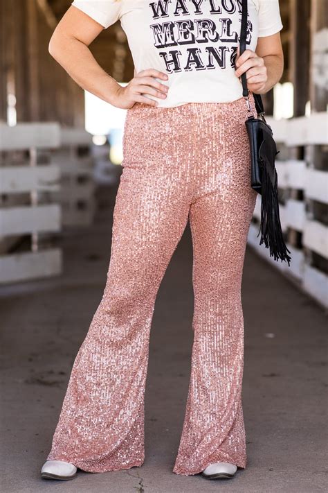 Rose Gold Sequin Flare Pants · Filly Flair