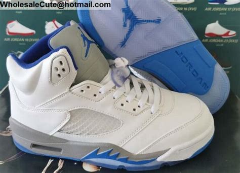 Mens Air Jordan 5 White Grey Hyper Royal 18441 Wholesale Sneakers