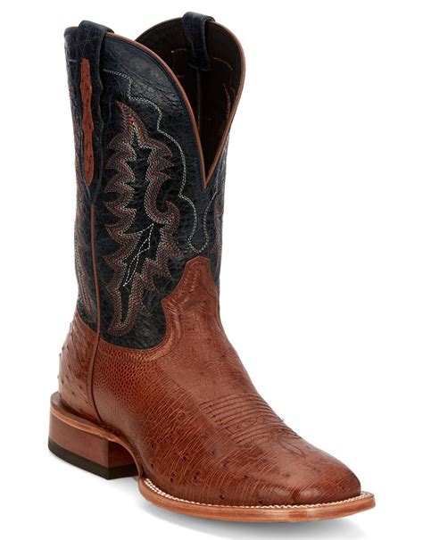 Tony Lama Mens Smooth Ostrich 11 Wide Square Toe Boots Brandyblue