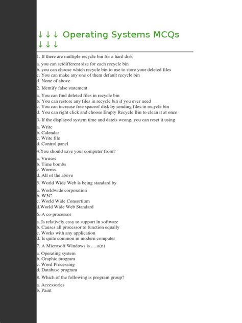 Operating Systems Mcqs Pdf Microsoft Windows Operating System