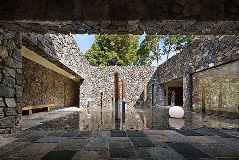 Amazing Stone Courtyard With Reflecting Pool Facade Design Stone