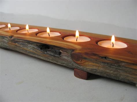 Split Log Candle Holder Rustic Juniper Wood Tea By Woodacooda