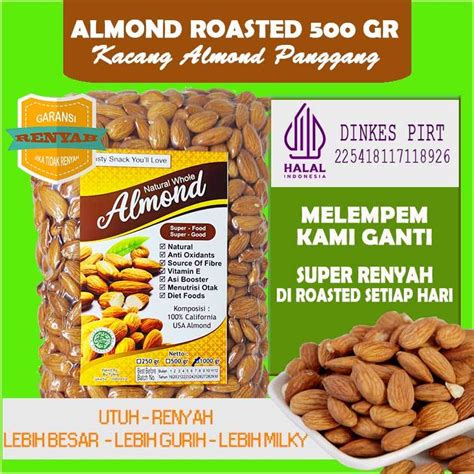 Jual PROMO ALMOND ROASTED 500 GR Kacang Almond Panggang Kupas Natural