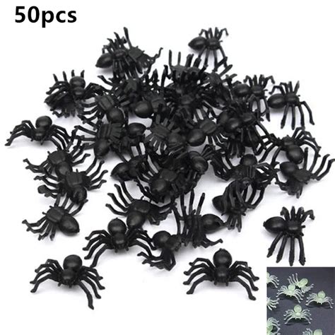 50pcs Lot Halloween Decorative Spiders Small Black Plastic Fake Spider Toys Halloween Funny Joke