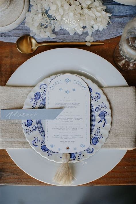 White And Blue Wedding Menus Andi Mejia Co Wedding Menus Design