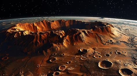 Panoramic View Of Martian Landscape Within Solar System Olympus Mons Valles Marineris Visible