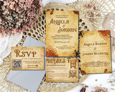 Medieval Wedding Invitation Suite Fantasy Middle Ages Invite Template ...