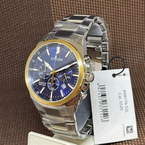 Citizen An8176 52l Quartz Chronograph Blue Analog Gold Tone Mens Casual Watch Ebay