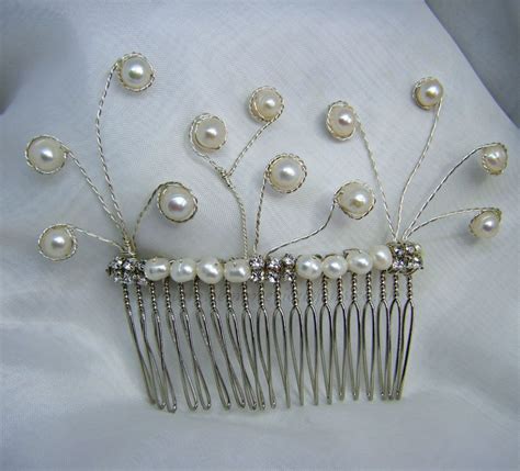 White Freshwater Pearl Spiraled Metal Hair Comb Metallic Hair Hair