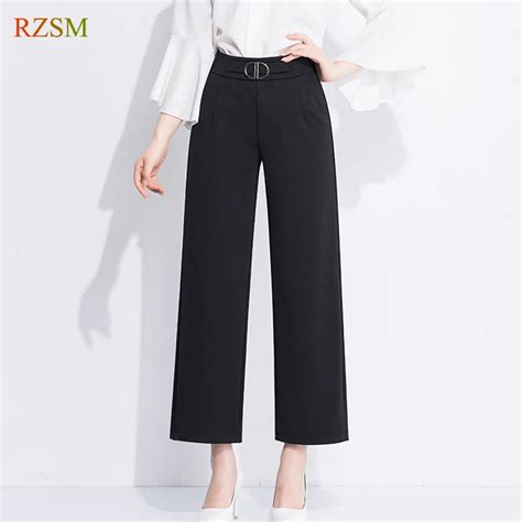 2018 Spring Autumn High Waist Casual Wide Leg Pants Work Wear Office Lady Pants Trousers Female