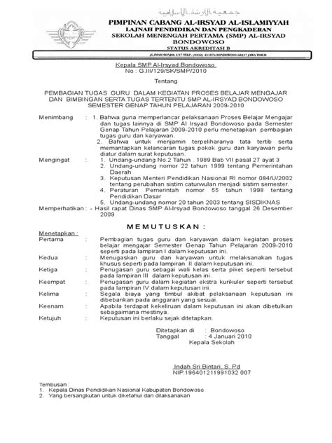 Sk Pembagian Tugas Mengajar Pdf