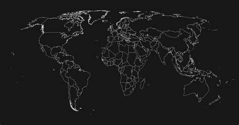 Detailed White Outline World Map On Black Background Vector