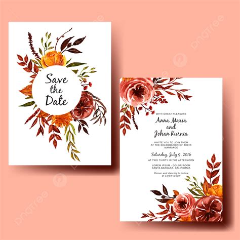 Watercolor Orange Brown Yellow Fall Floral Wedding Invitation Template Download On Pngtree