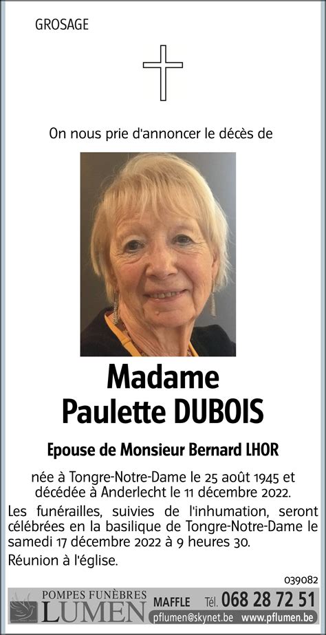 Paulette DUBOIS 11 12 2022 Avis nécrologique lavenir net