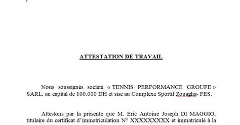 Exemples D Attestations De Travail Doc Word